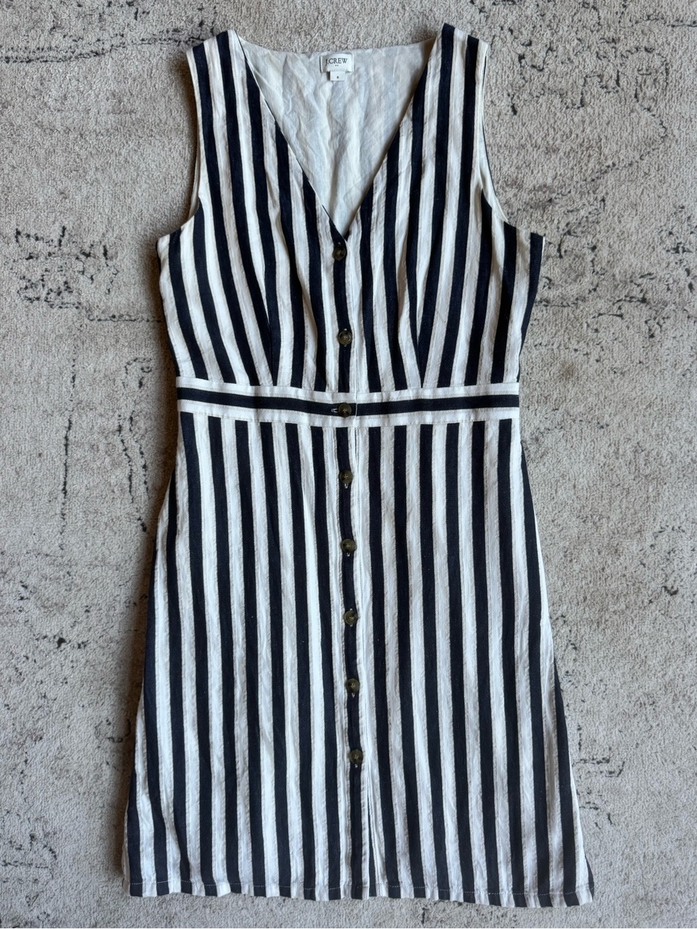 J. Crew Navy and White Vertical Stripe Button-Front Sleeveless Dress